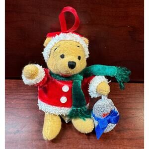 Disney Store 2001 Winnie The Pooh Holiday Stocking & Bell Mini Plush Ornament